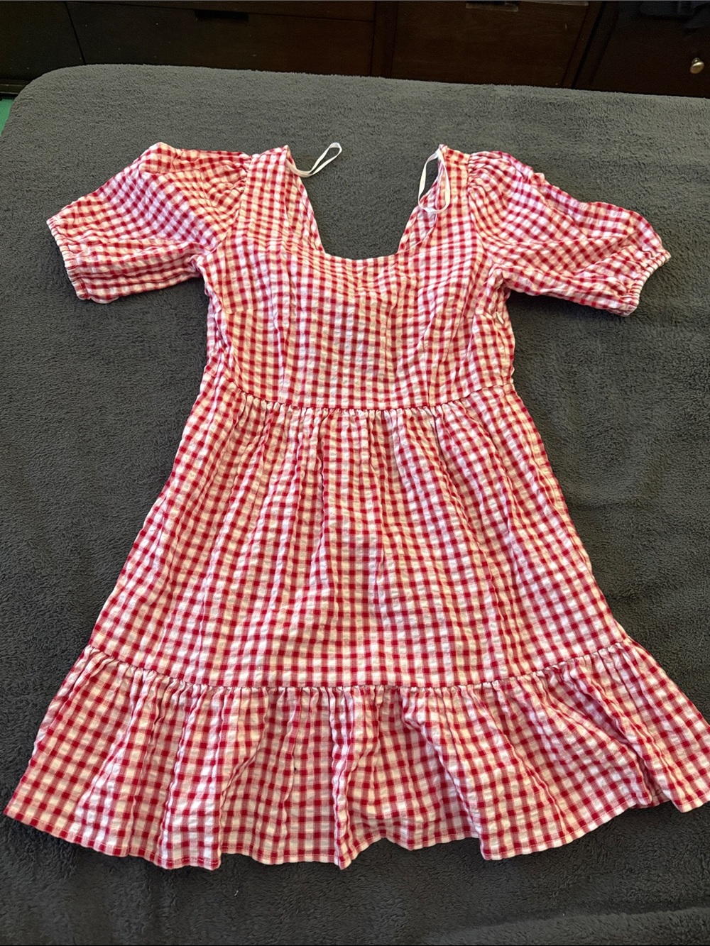 LOFT Red and White Gingham Puff Sleeve Kids Dress